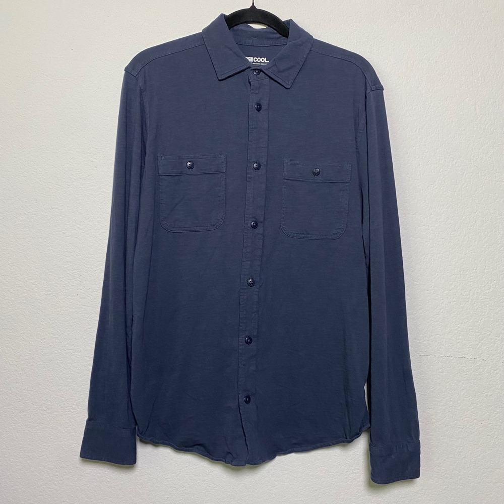 32 Degrees Cool Mens Small Navy Blue 100%‎ Cotton Long Sleeve Button Down Shirt